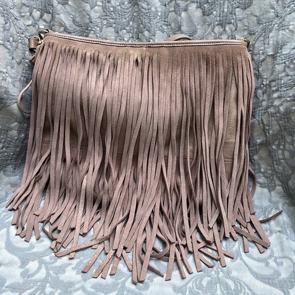 Moda Luxe Handbags - Moda Luxe fringe leather&vegan purse. Taupe